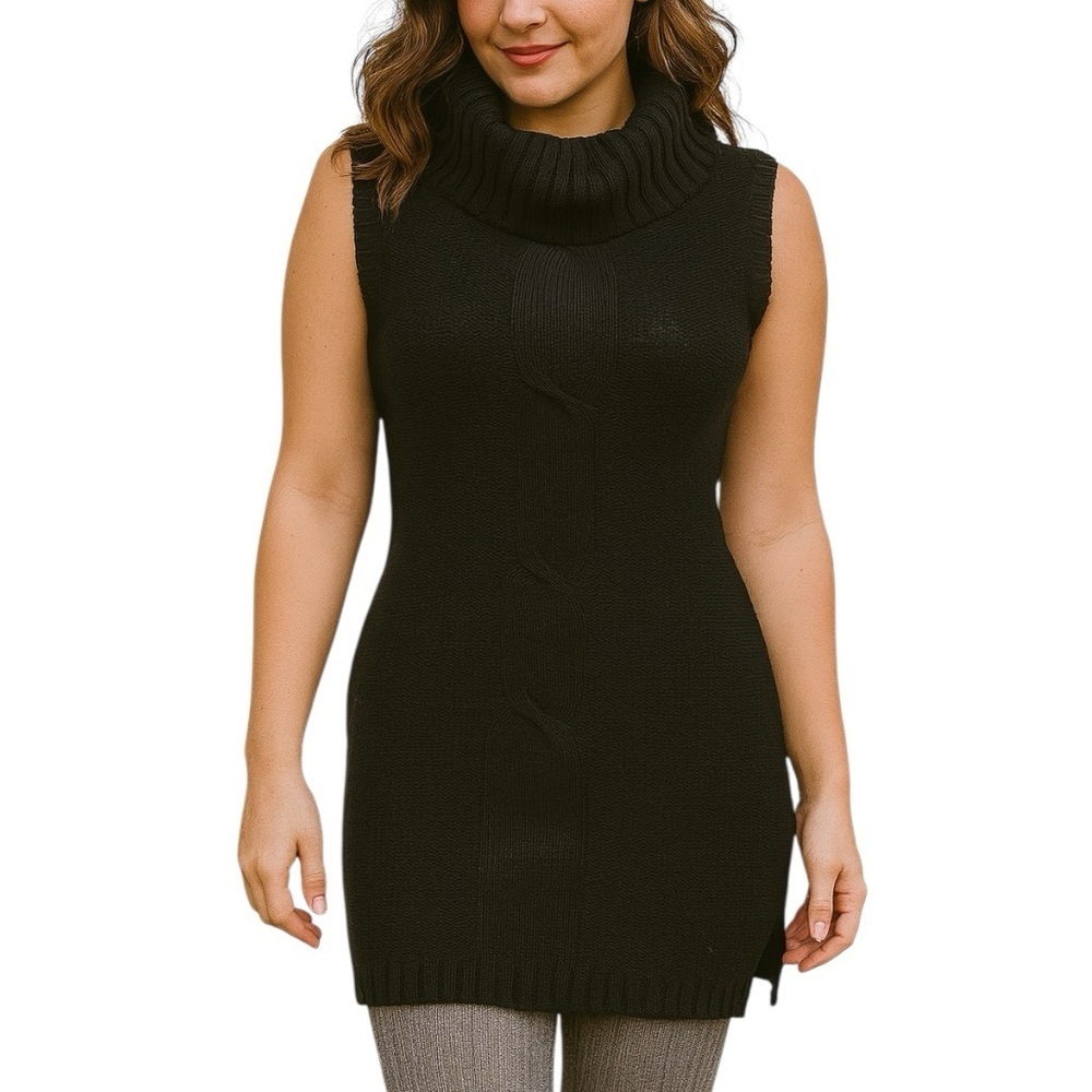 Vintage Herloom Collectables Medium Black Mini Sweater Dress Tunic Ramie 90s